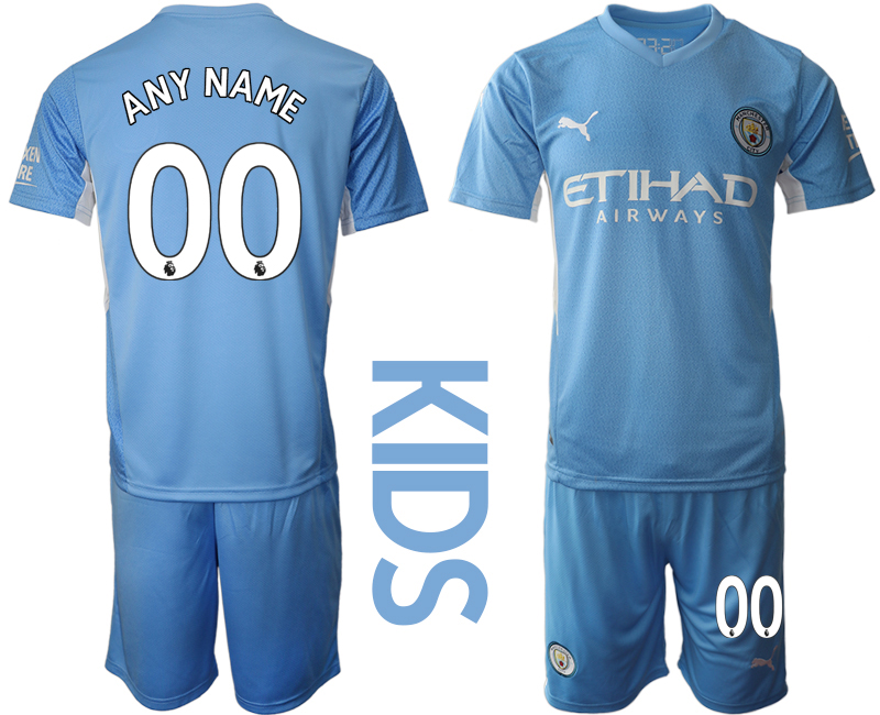 Youth 2021-2022 Club Manchester City home blue customized Soccer Jersey->customized soccer jersey->Custom Jersey